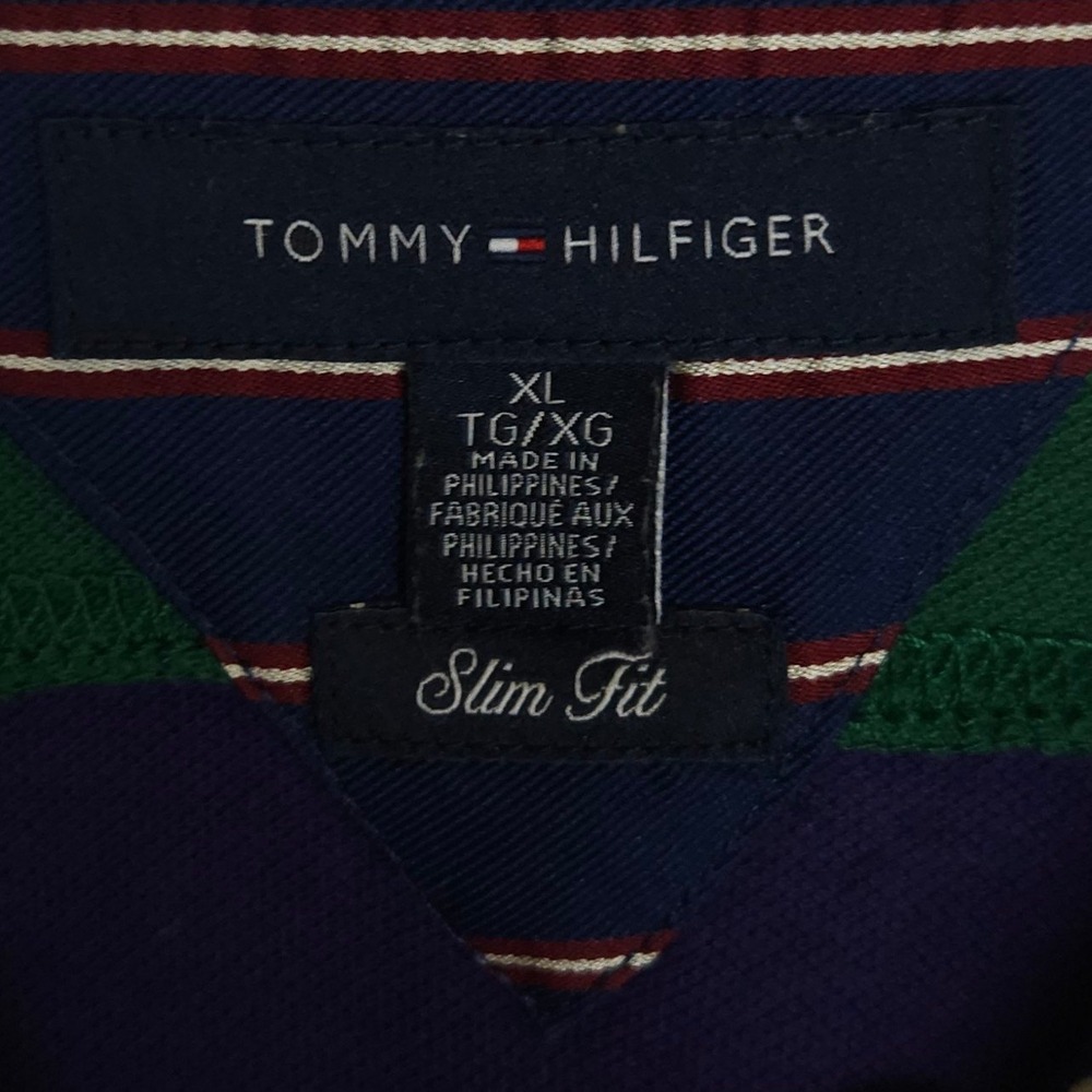Tommy Hilfiger Rugby Polo Shirt Men's XL Slim Fit Green Purple Big Crest Logo - Picture 6 of 15